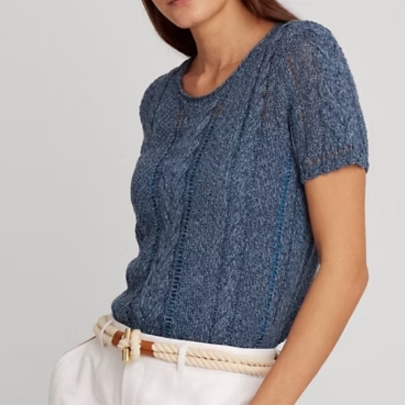 Lauren Ralph Lauren Preppy Breathable Summer Cable Knit Sweater Indigo Marl M - Picture 7 of 12